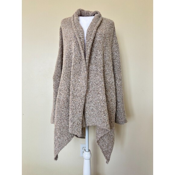 Free People Cardigan Women Large Tan BFF Marled Knit Oversized Open Front Boucle - Picture 2 of 14